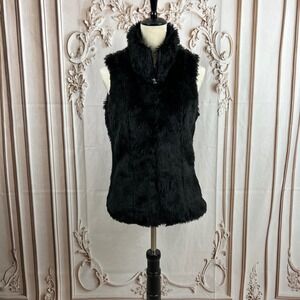 Faux Fur Vest‎ Black Sleeveless Mock Neck Zipper Front Cozy Layering